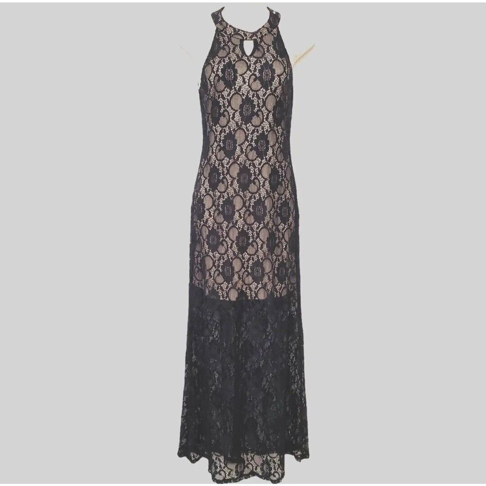 Love Fast Live Hard Dress Womens XL Black Floral Lace Maxi Crew‎ Neck Sleeveless